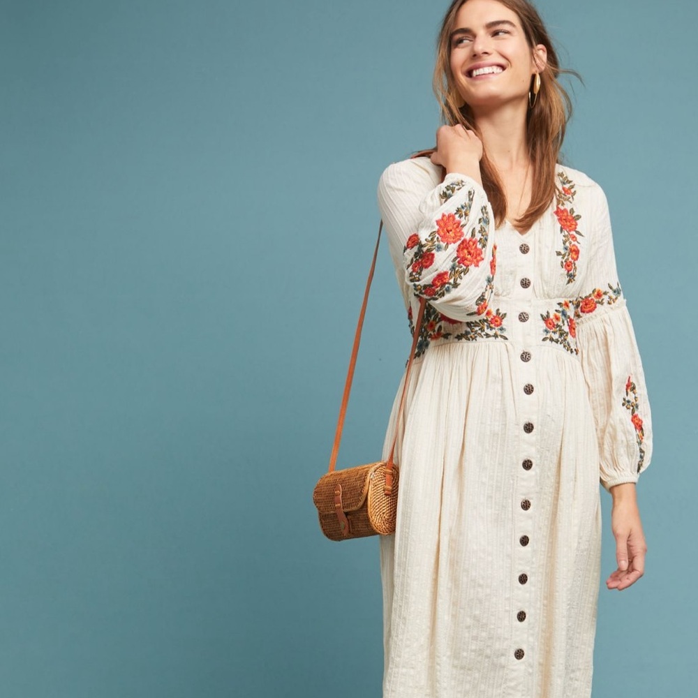 Maeve Anthropologie Size 16 Gracie Embroidered Peasant Dress New